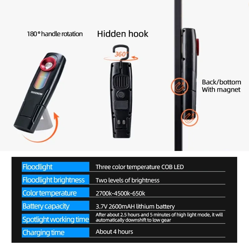 Takenow Car Detailing Tools Car Paint Finish Lamp Scan Swirl Magnetic Grip Multifunction Auto Repair Working Lights