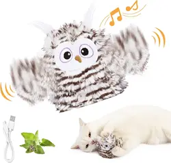 Interactive Cat Toy Rechargeable Automatic Chirping Owl Cat Toy With Catnip, Auto Beating Wings Flying Bird Cat Toys For Indoor