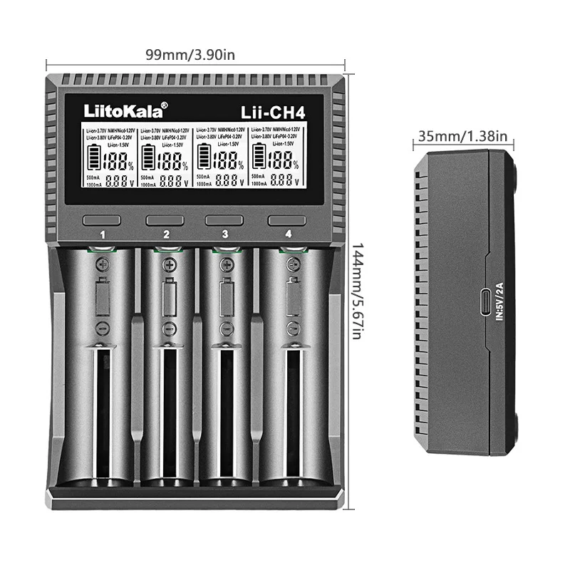 Inteligentna ładowarka do akumulatorów LiitoKala Lii-CH4 jest odpowiednia do akumulatorów 1.2V 1.5V 3.2V 3.7V 3.80V 18650 21700 26650 32700 AA AAA — zdjęcie produktu 6