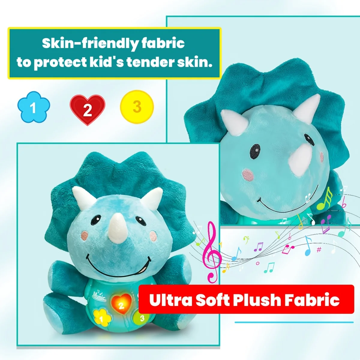 Baby Plush Music Toy, Cartoon Unicorn, Dinosaur Doll, Plush Singing and Glowing Music Toy, Music Stuffed Animal