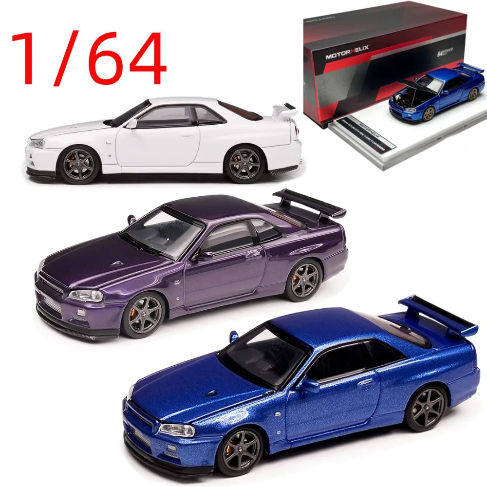 

Модель автомобиля MH Diecast 1/64 Nissan Skyline GT-R R34, литая под давлением, с открывающимся капотом, коллекционная, подарочная, для демонстрации