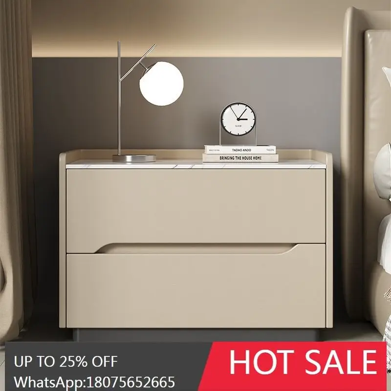 MJY Solid Wood Rock Slab Painted Bedside Table Simple Small Storage Cabinet