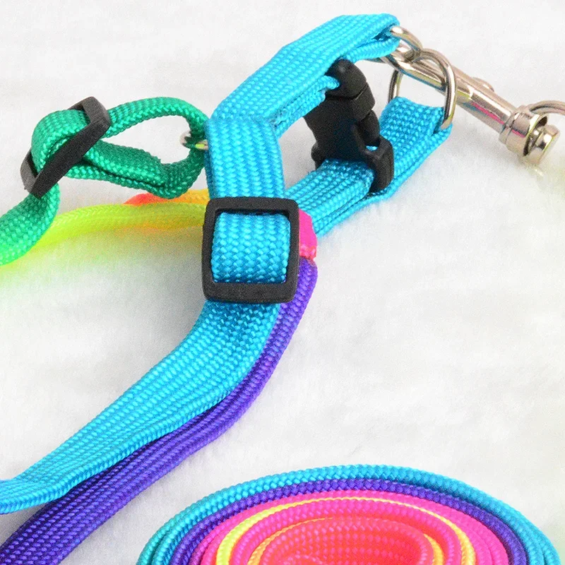 120cm Nylon Pet Harness Dog Rope Leash Collar Rainbow Dog Traction Rope Soft Walking Harness Lead Durable Safely Rope