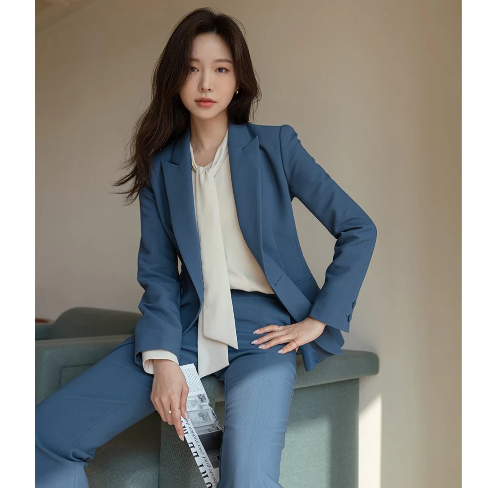 Fashion Ladies Pant Suit Formal Women Office Business Work Wear Blazer And Trouser 2 Piece Set with Pocket Chic Female Clothes