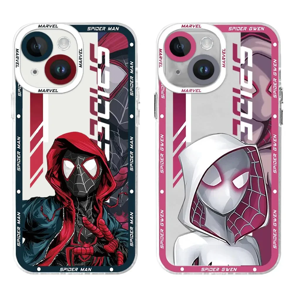 Marvel Spider-Man Gwen Cartoon Phone Case For iPhone 15 14 13 11 12 PRO MAX XS XR 7 8 PLUS Anti Drop Silicone Clear Phone Case