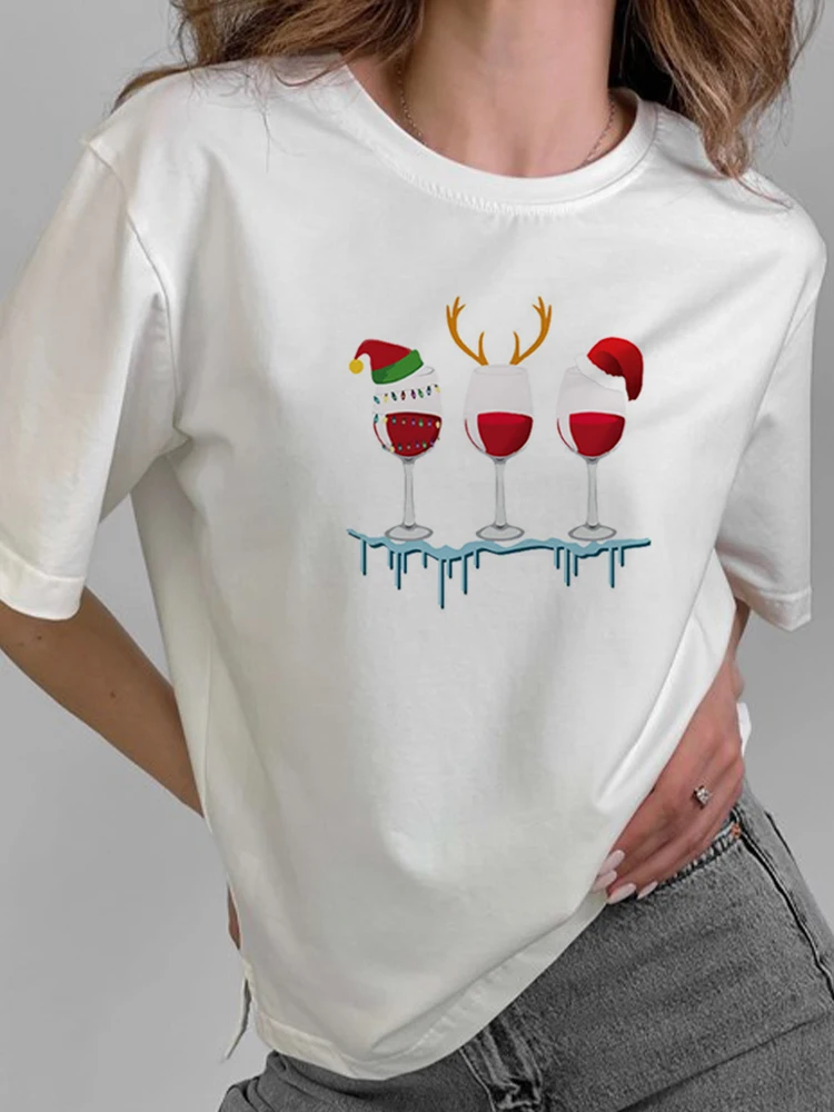 Camiseta de Navidad con estampado de astas para mujer, Top de manga corta con estampado de muñeco de nieve para mujer