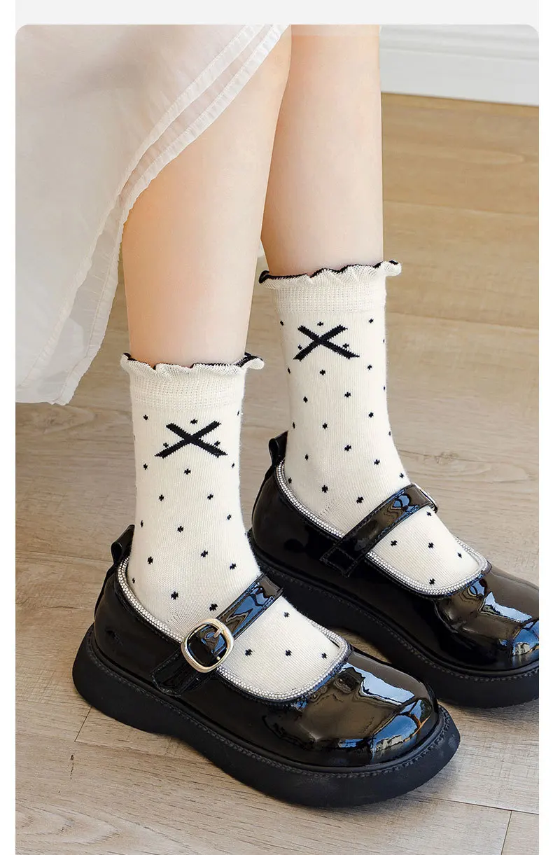Frühlingssocken Mädchensocken 5 Paar Retro Maillard Color Rüschensocken Kinderwadensocken Baumwollsocken Herbst – Detail 7