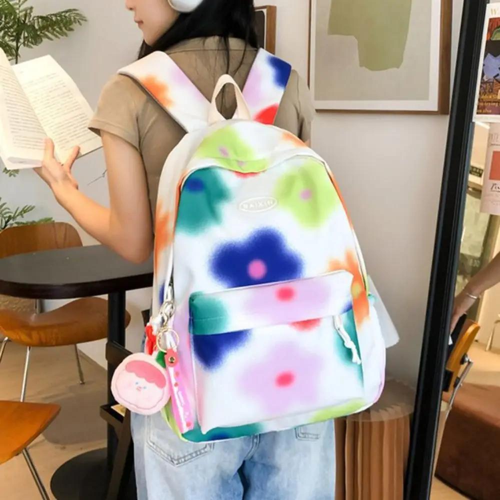 Mochila de flor de grande capacidade, estilo coreano Graffiti, bolsa de ombro com pingente, bolsa escolar floal criativa colorfu