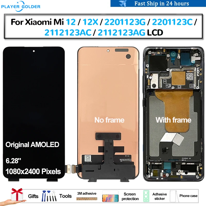 Original AMOLED For Xiaomi Mi 12 12X 2201123G 2201123C 2112123AC Pantalla lcd Display Touch Panel Screen Digitizer Assembly