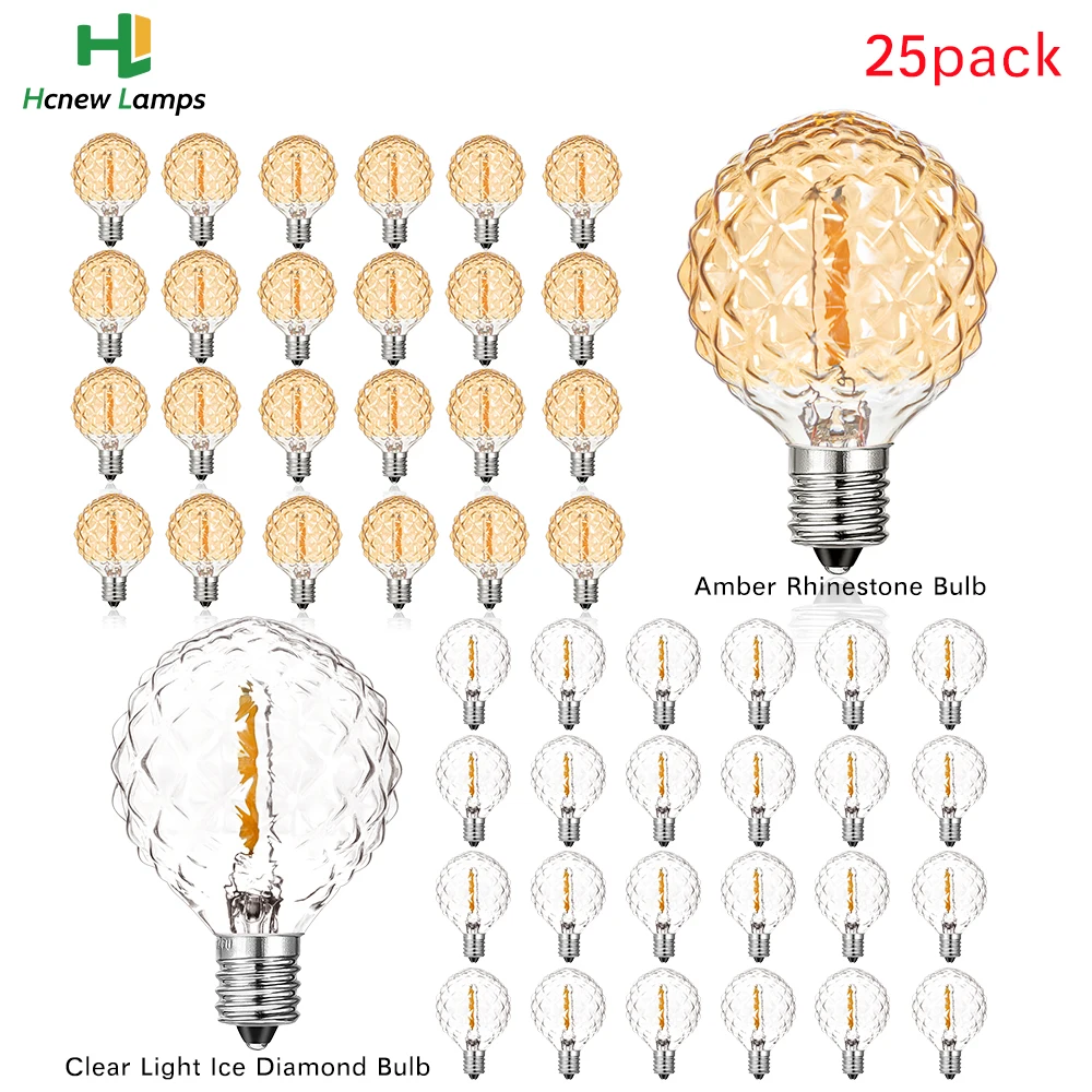 

25 шт. G40 искусственная Бриллиантовая винтажная строка, фотолампа E12 110 В 220 В для подвесок, искусственная декоративная лампа для сада
