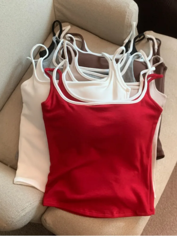 

Retro Style Fleece Lined Thickened Women's Vest Underwear Color Block Design with Chest Pad Autumn Winter City Walk Top