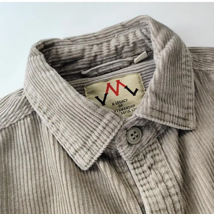 Autumn Winter New American Retro Long-Sleeve Lapel Corduroy Shirt Men's Fashion 100% Cotton Washed Single Pocket Casual Blouses