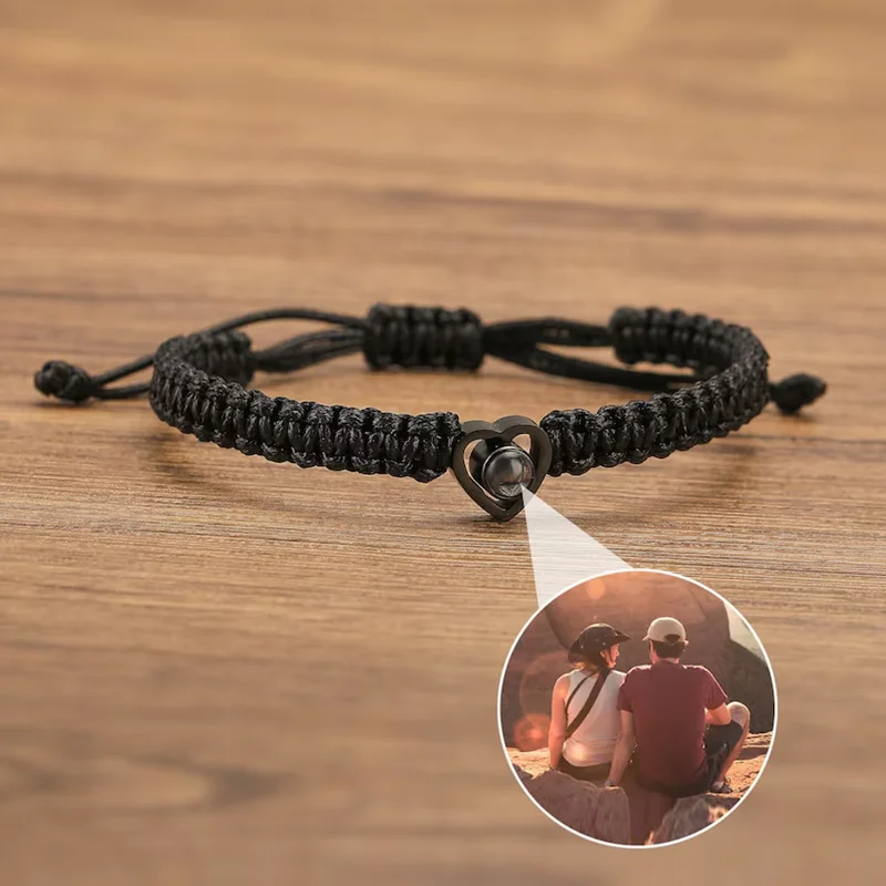 Dascusto Hand Woven Personalized Memory Photo Projection Bracelet Customized Photo Projection Bracelet Bracelet Gift for Her