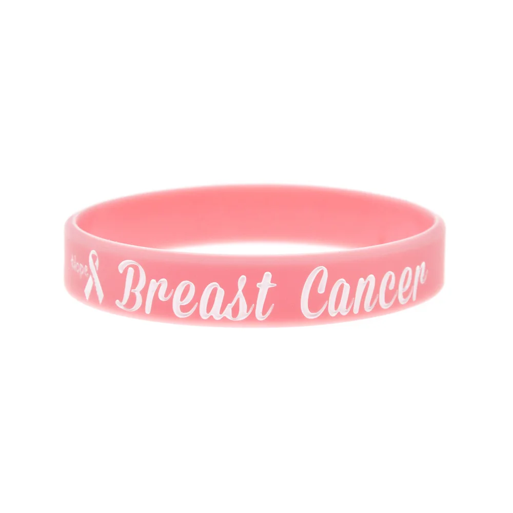 50 Pcs Hope Breast Cancer Silicone Wristband for Women Motivational Logo Bangle Adult Size Pink