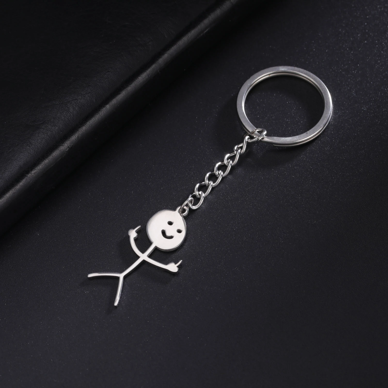 Hip Hop Funny Middle Finger Stickman Keychain for Men Women Stainless Steel Silver Color Pendant School Bag Car Keyrings Gift