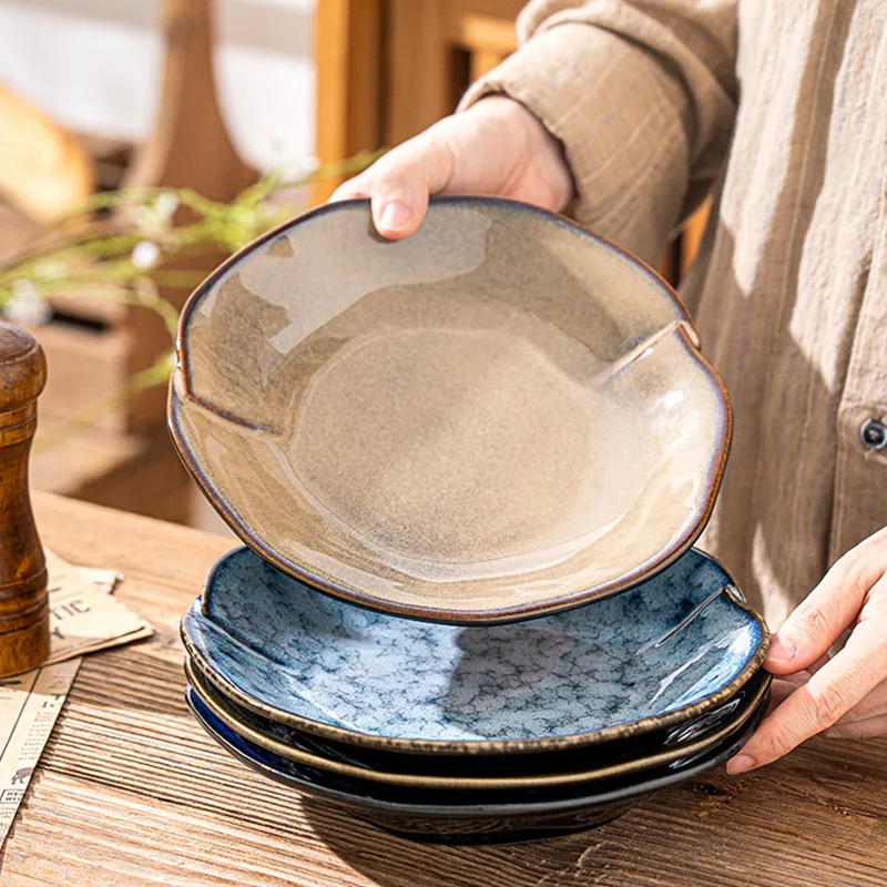 

Японская керамическая тарелка домашняя тарелка для салата 8 дюймов винтажная высокотемпературная Керамическая тарелка