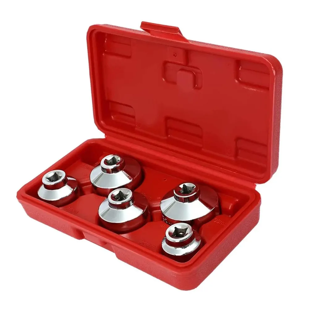 5x Universal Oil Filter Caps Wrench Socket Set 24mm 27mm 32mm 36mm 38mm with A Storage Case Removal Tool For Geely For Nissan