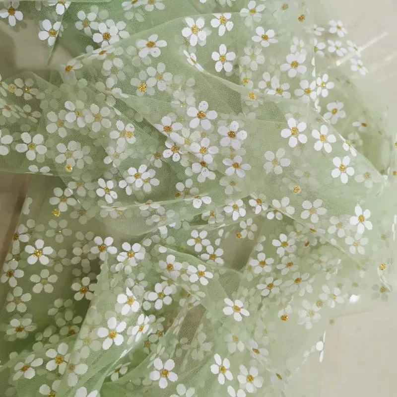 Champagne White Green Soft Apricot Plum Blossom Gold - Printed Transparent Tulle Dress And Gown Fabric For Clothing Accessories