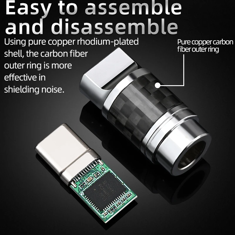 Wtyczka męska z włókna rodowego typu C z włókna ATAUDIO USB-C typ lutowania do DIY kabel USB Audio