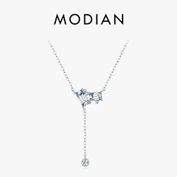 MODIAN 925 Sterling Silver Exquisite Rectangle Clear CZ Link Chain Lariat Y Shape Pendant Necklaces For Women Fine Jewelry