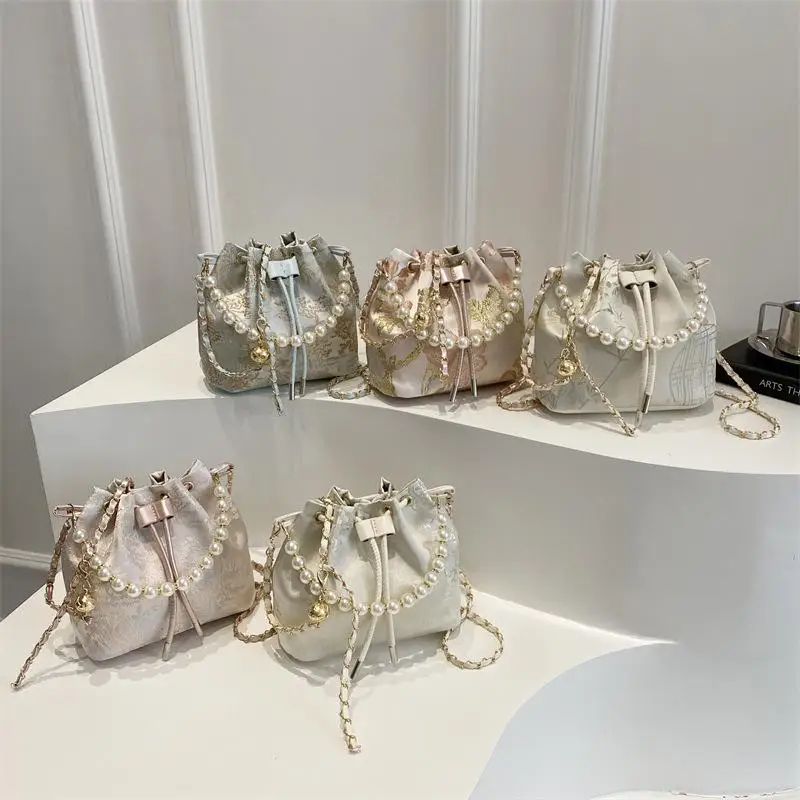 

1 Piece Fashion Ladies Bucket Bag New Chinese Style Pearl Women Handbags Luxury Shoulder Crossbody Bags