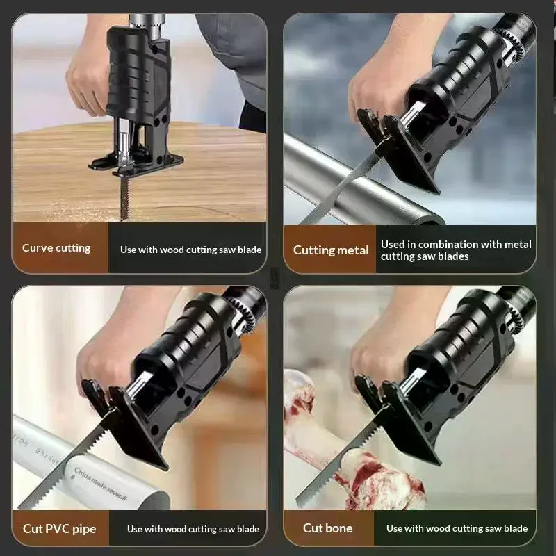 Power Tool For Wood PVC Steel Pipe Cutting Reciprocating Saw Adapter Electric Drill Modified Electric JigSaw Curve Saw 1 Set