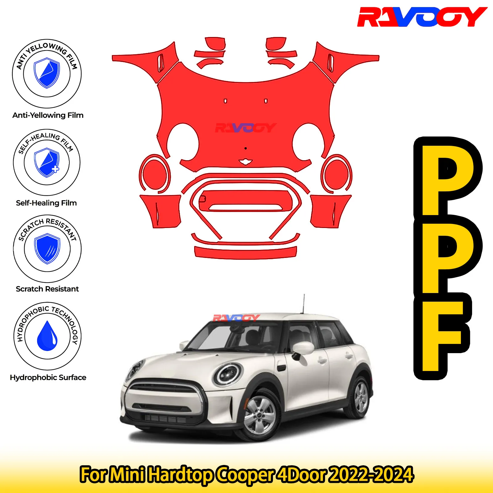 

Для Mini Hardtop Cooper 4Door 2022-2024 глянцевая матовая черная предварительно вырезанная передняя PPF комплект защитная пленка для краски