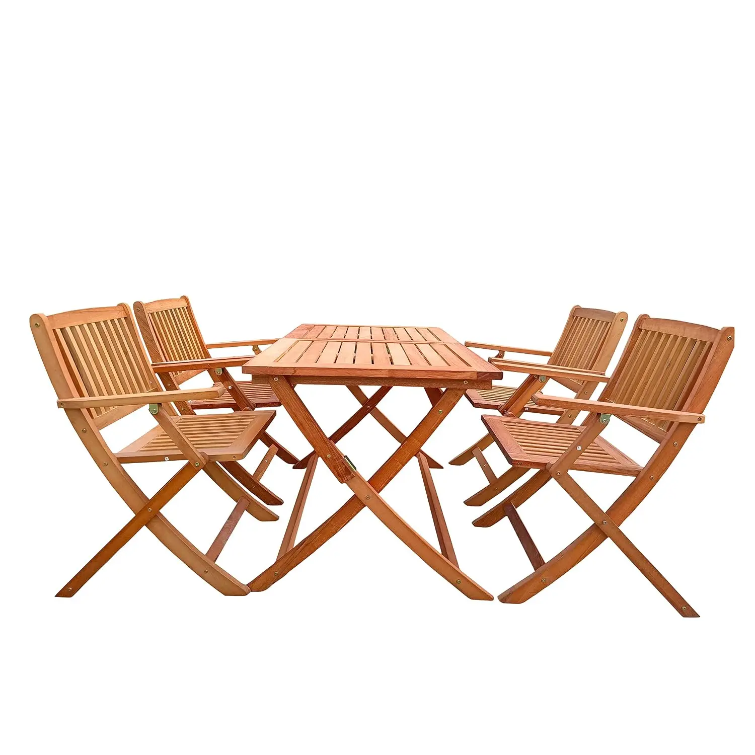Slatted Back 5-Piece Folding Dining Set, 4 Chairs & 1 Table for Patio Garden Balcony Indoor Outdoor, Teak Wood, Customized