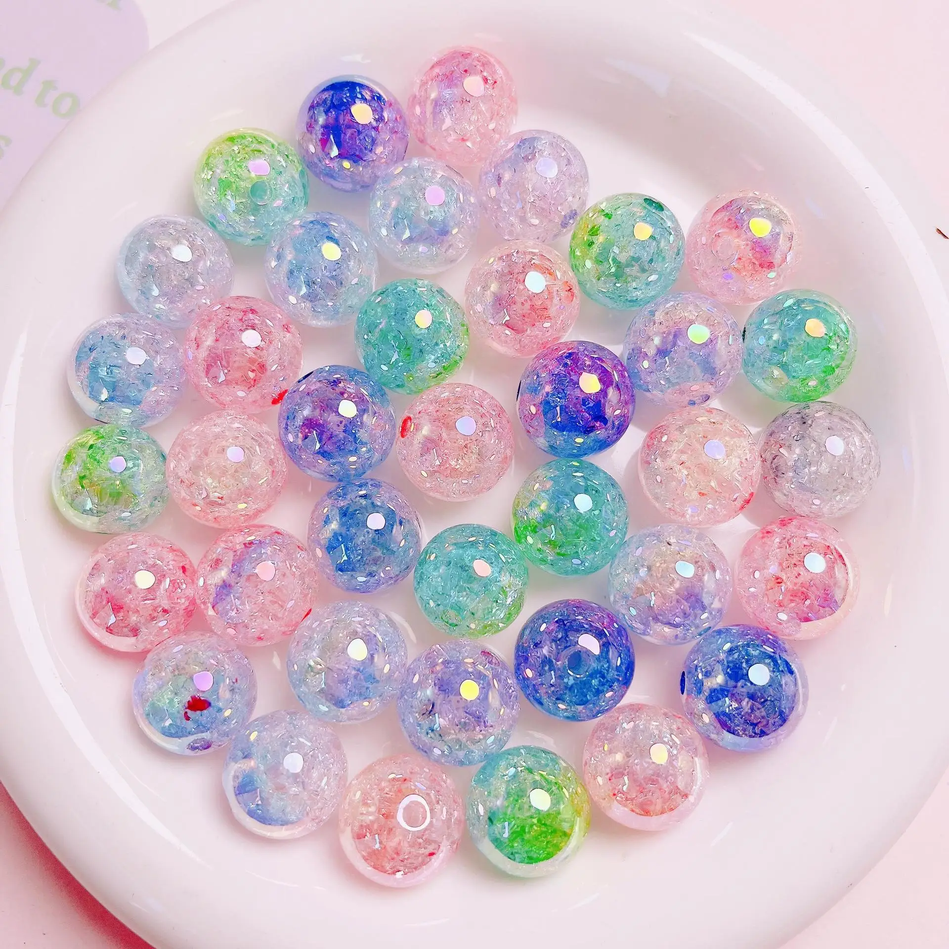 

New Arrival 80pcs 16mm AB Colorful Crackle Acrylic Round Gumball Pearl Beads Fit Girls Necklace Bracelet Necklace Pen DIY