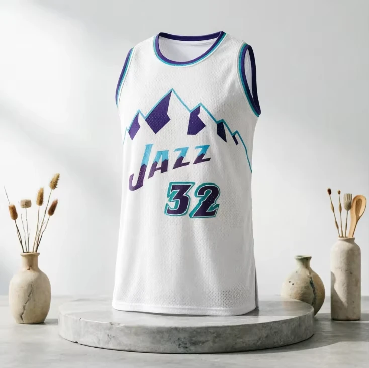 Purple with Mountain Graphic & Gradient Design Breathable Sports Basketball Jersey Stylish Athletic Fan Jersey Family Clothing