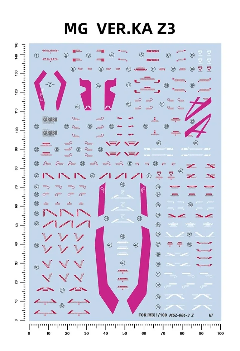 Artisan's Club Decal MG219B for MG 1/100 MSZ‑006‑3 Z3 Karaba ZETA Ver.KA High Precision Water Sticker Hobby DIY Model Detail