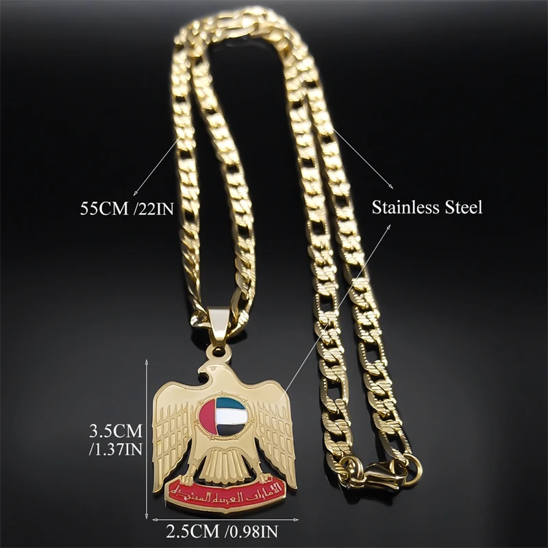 UAE Countries National Flag Falcon Eagle Necklace for Men Women Stainless Steel Gold Color Hip Hop Necklaces Jewelry N3242S05