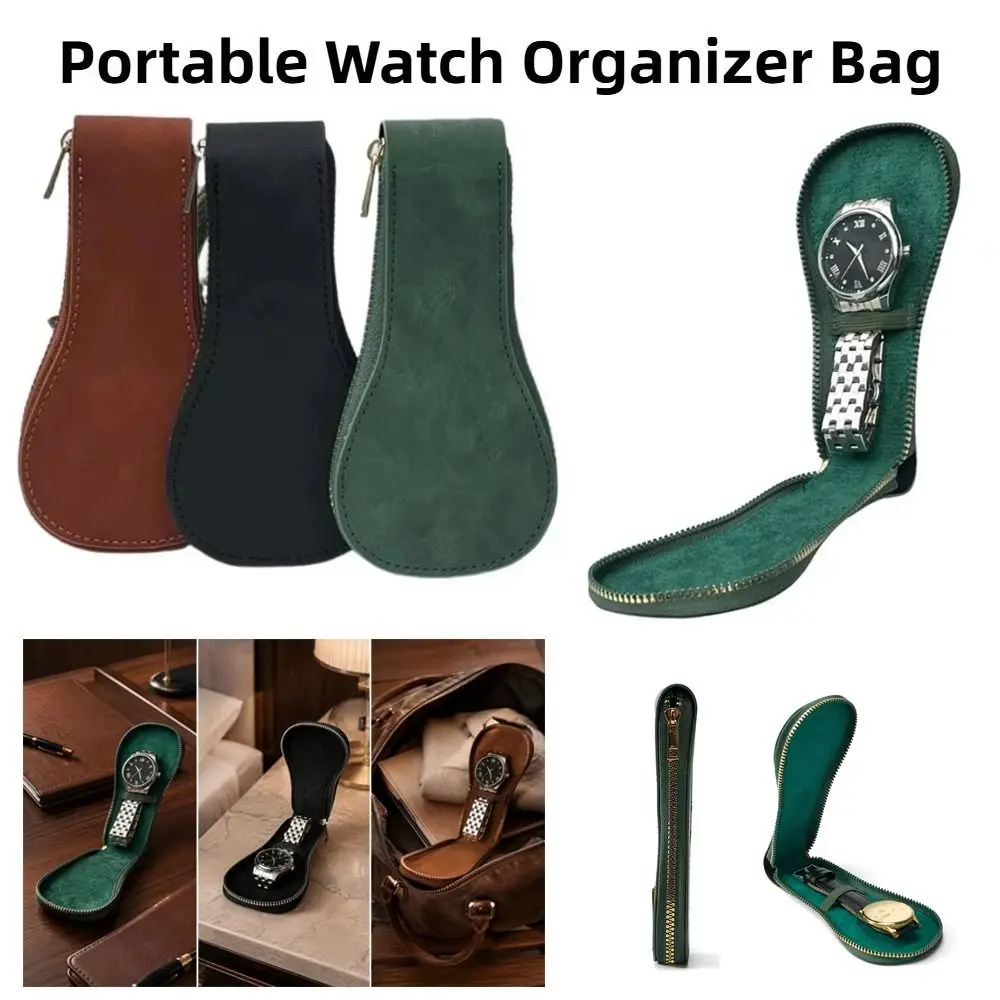 Fashion Rustic Brown Watch Box Dust Proof PU Portable Organizer Bag 1-Slot Durable Watch Pouch Gift for Men