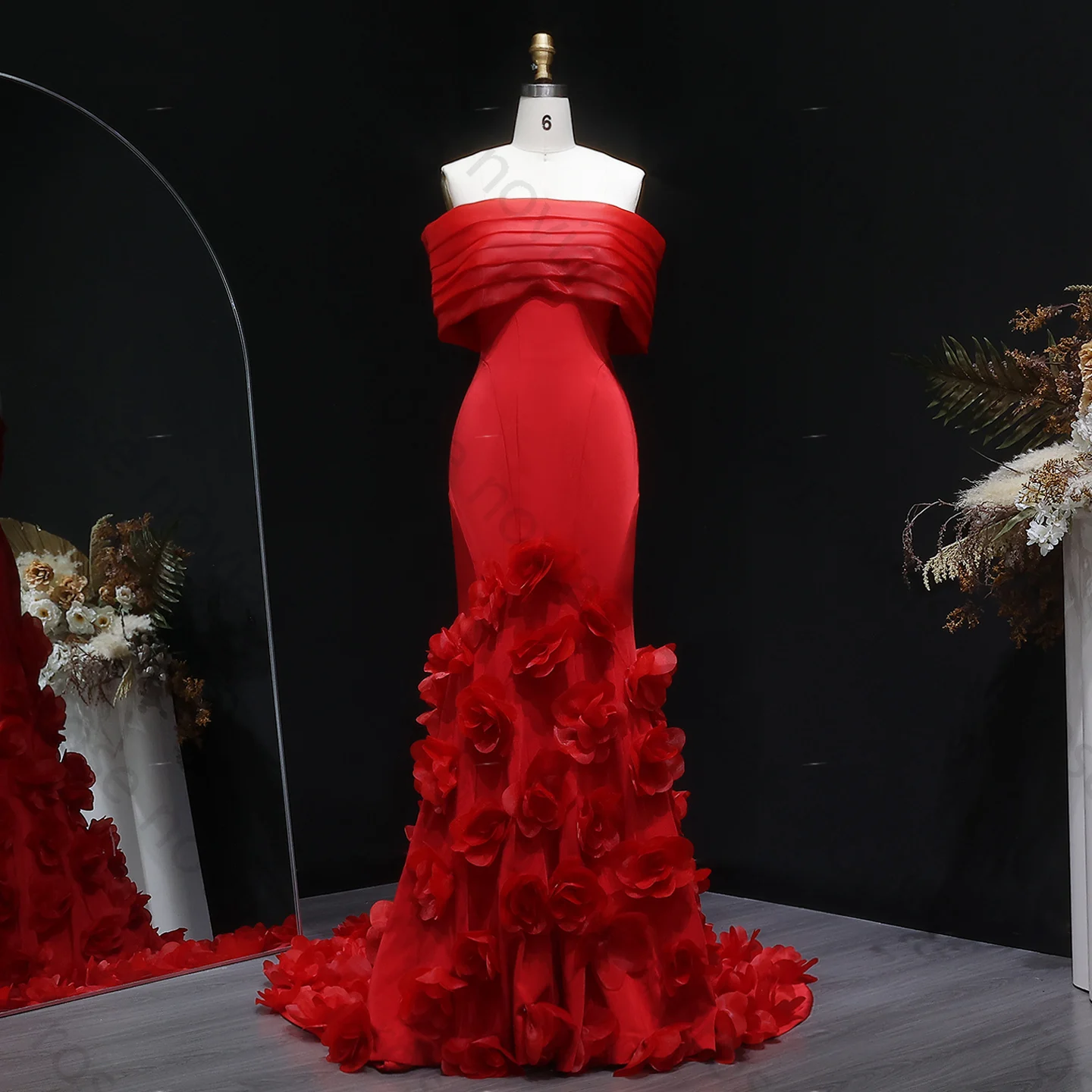 Alta qualidade sharon disse dubai elegante branco fora do ombro vestidos de noite com flores 3d sereia vestido de baile de casamento personalizado