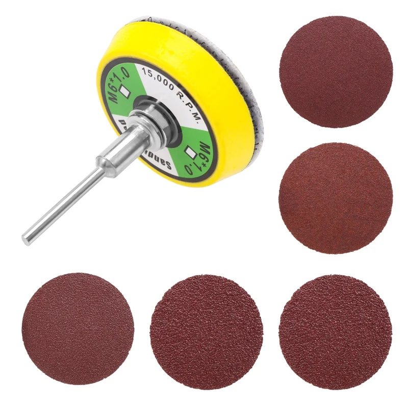 50 Pcs 2 Inch Sanding Disc 60-180 Grit Hook And Loop For Sander Machine With 1 Pc 2 Inch Drill Shank Backing Pad