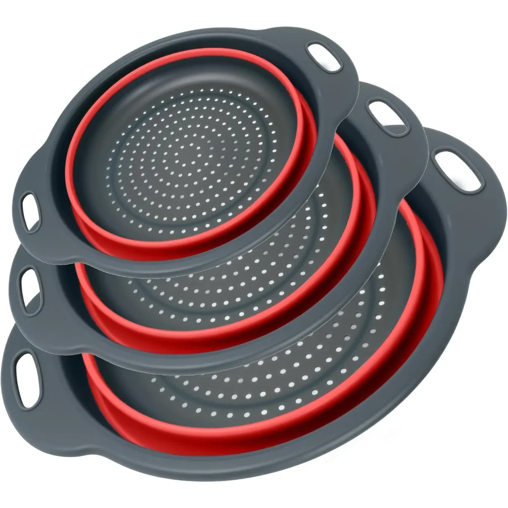 

Collapsible Colander 3-Pack Set Space-Saving Foldable Kitchen Strainer with Non-Slip Base Durable Thickened PP+TPE Collapsible S