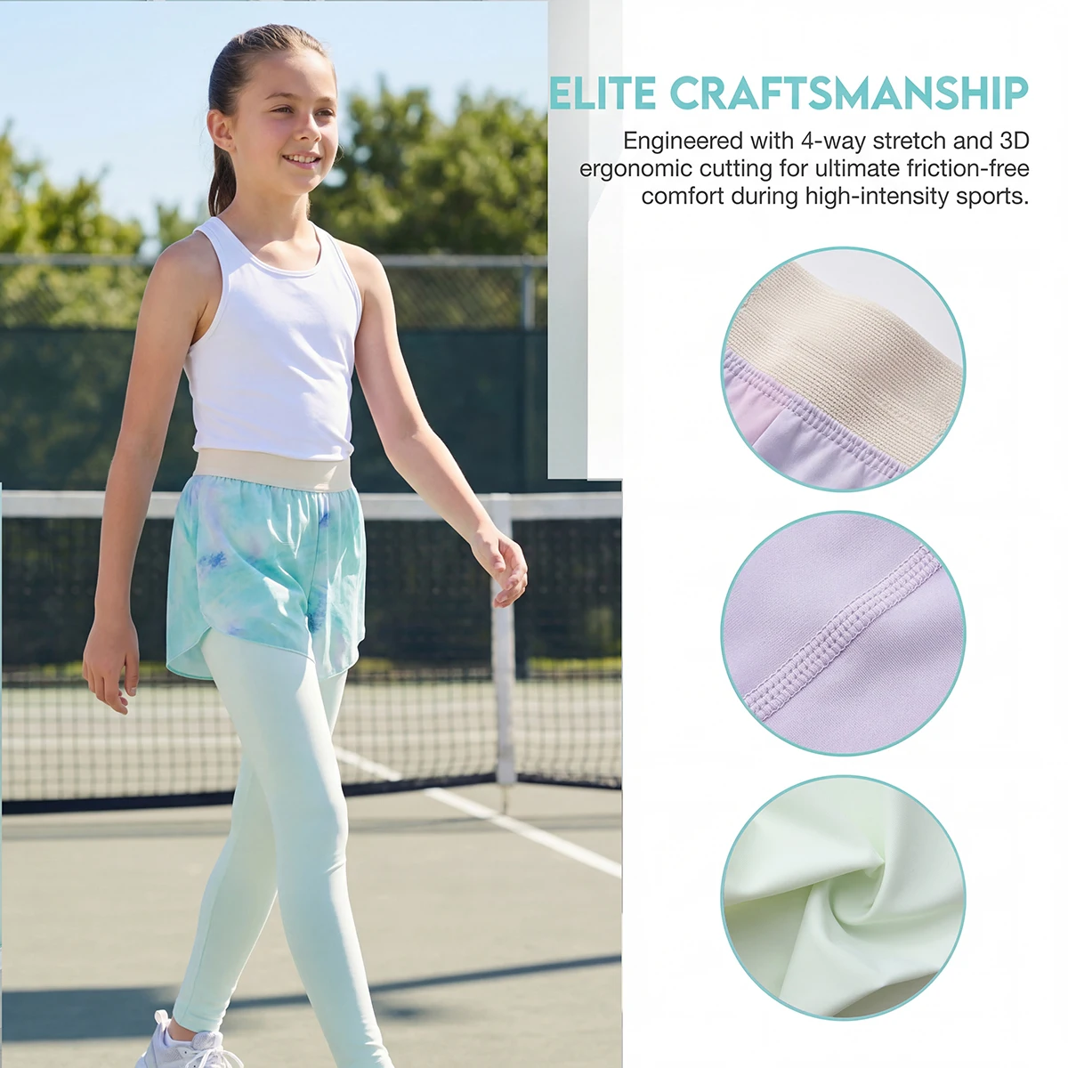 Girls' Printed Sport Pants – Quick Dry Moisture Wicking Athletic P2-in-1 Skirted Leggings