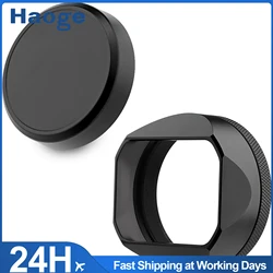 Haoge Square Metal Lens Hood for Fujifilm X100VI Fuji x1006 X100V X100F X100T X100S Camera Black with 49mm UV Filter Adapter