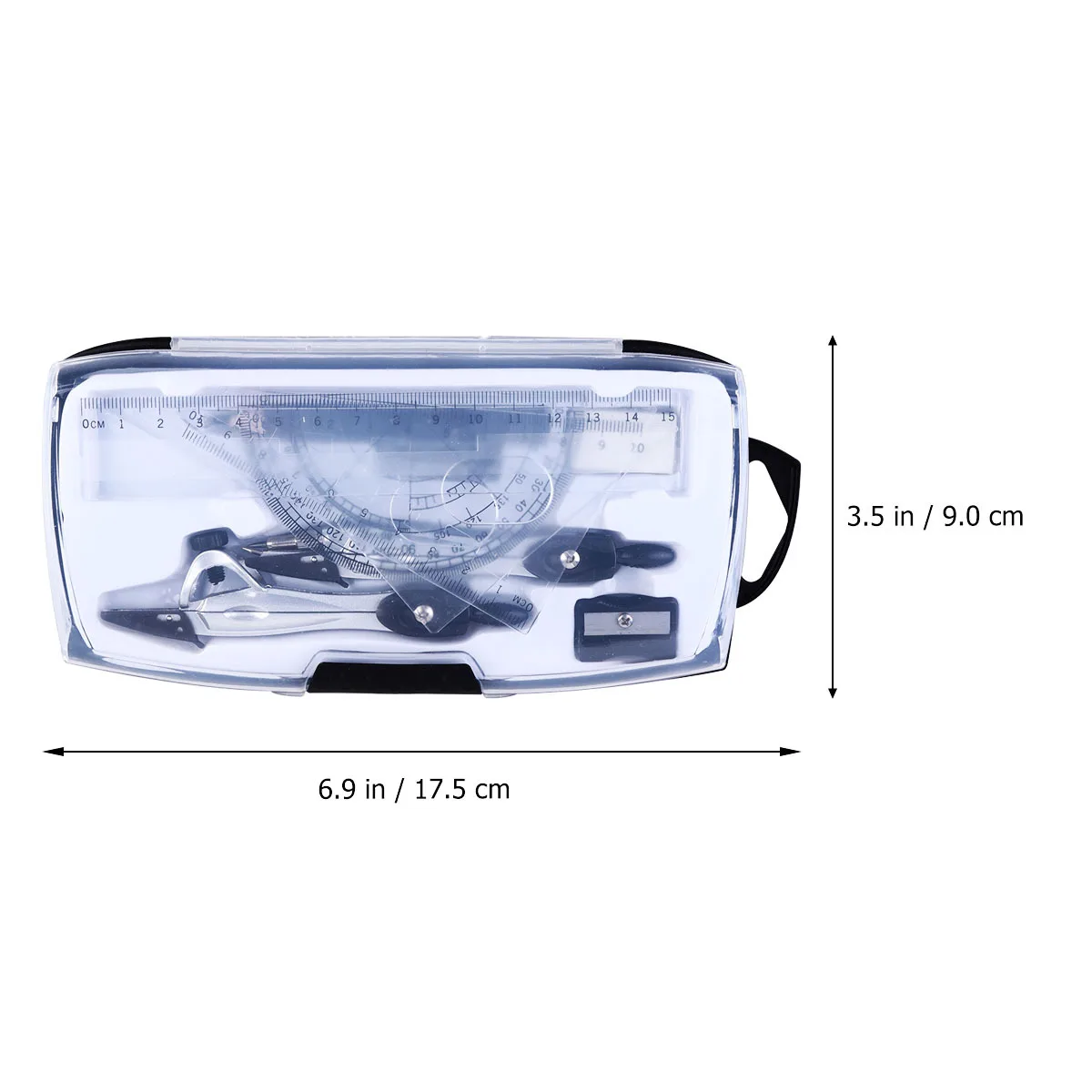 مجموعة أدوات الرسم بوصلة معدنية مسطرة مستقيمة مثلث منقلة قلم رصاص ممحاة مبراة عدة لقرطاسية امتحان الطلاب