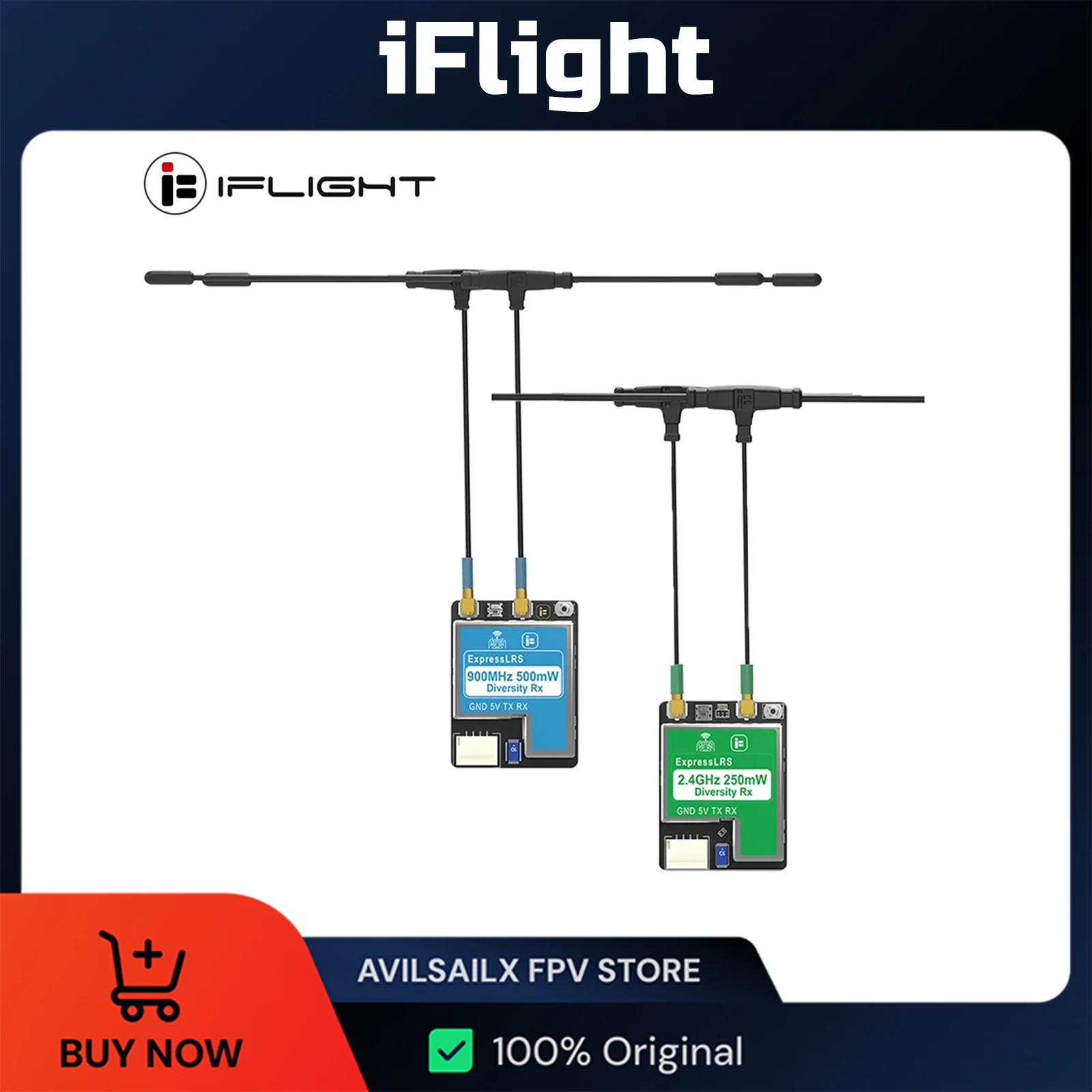 

iFlight ExpressLRS ELRS Receiver 2.4G 868MHz 900MHz Full Band Dual Antenna Diversity for FPV Drone
