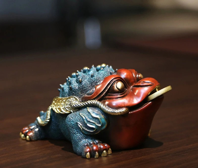 Color copper golden toad ornament office home indoor desktop toad craft gift copper golden toad knickknack
