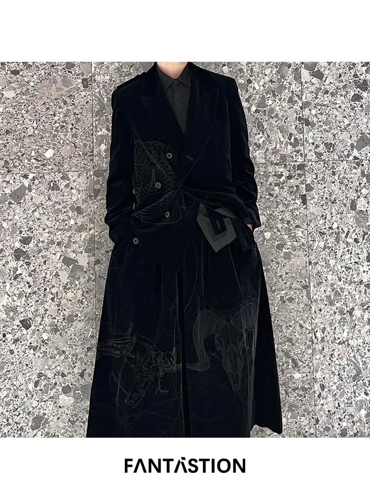 

FANTASTION original Serpentine-printed velvet casual blazers suit suit jackets dark style Warmth suit autumn and winter daily
