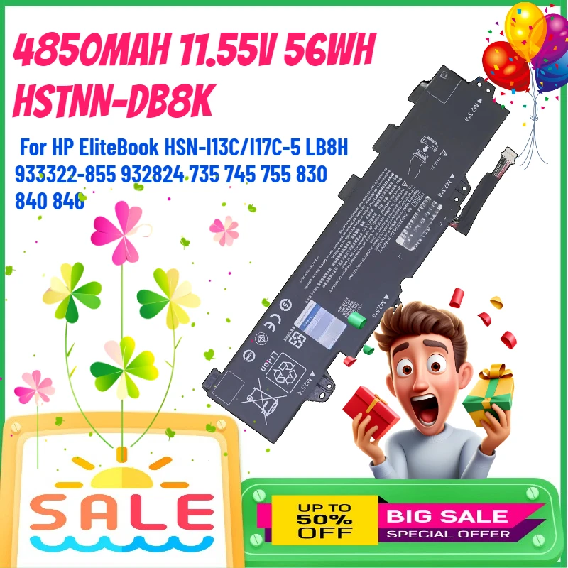 

4850mAh 11.55V 56Wh HSTNN-DB8K Laptop Battery For HP EliteBook HSN-I13C/I17C-5 LB8H 933322-855 932824 735 745 755 830 840 846