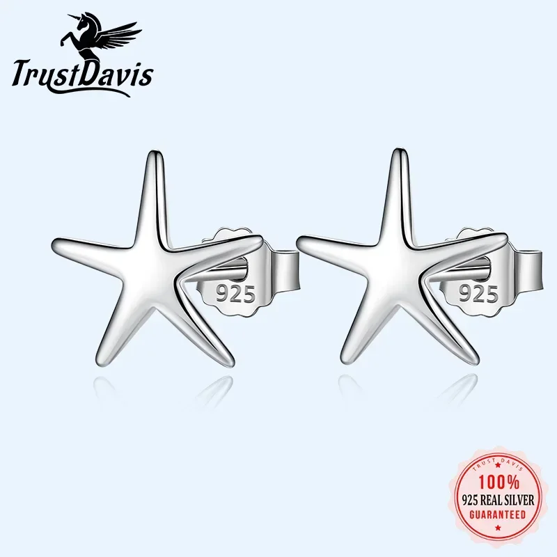 

TrustDavis Genuine 925 Sterling Silver Sweet Smooth Surface Star Starfish Stud Earrings For Women Wedding Jewelry Gift DS2200