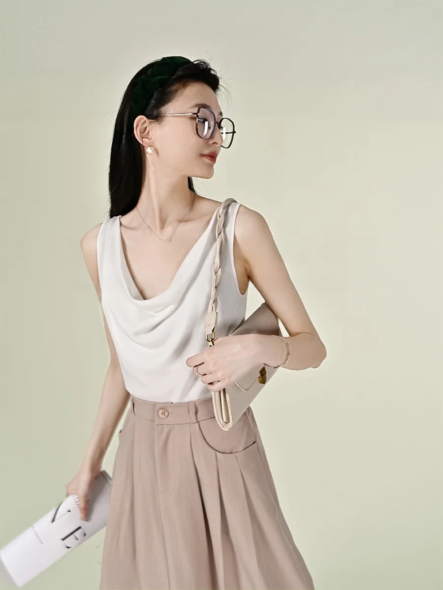 

XALI Women's Summer Lightweight Comfortable White Svel Wrap Ne Strap Vest Loose Top Faion Versatile Straight...