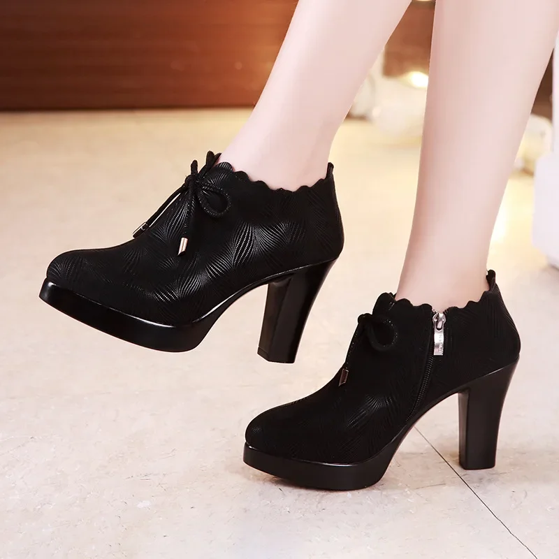 Small Size 32-43 Deep Mouth Black Wavy Platform Pumps Women Oxfords Fall Winter 2024 Block High Heels Shoes Office Model Dress