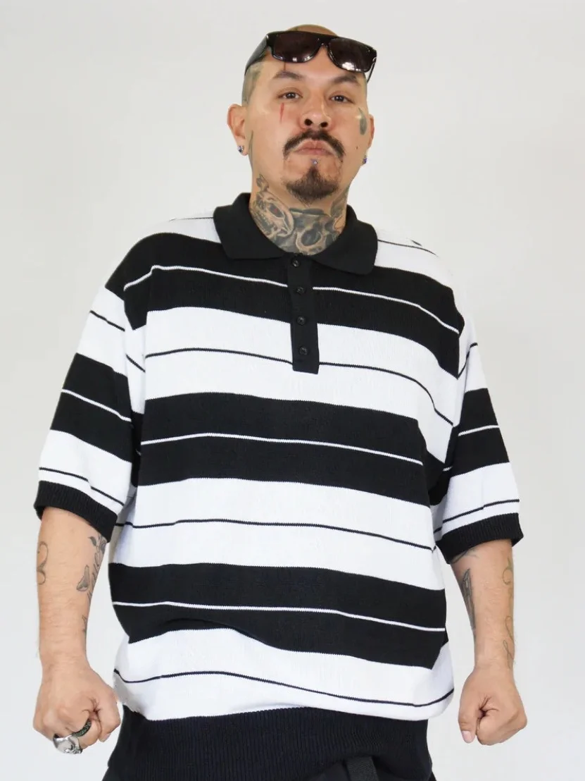 

Мужская летняя хлопковая футболка оверсайз в стиле хип-хоп Чикано Вест Кост, с вязаными полосками, свободного кроя