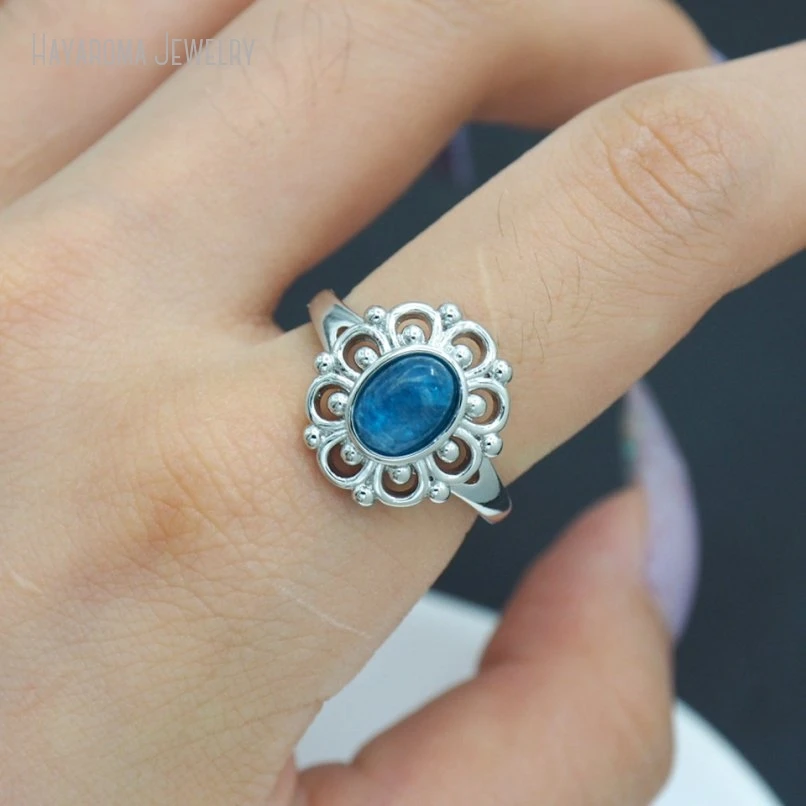 10Pcs Wholesale Semi-precious Stone Apatite Silver Color Geometric Oval Ring RM51348