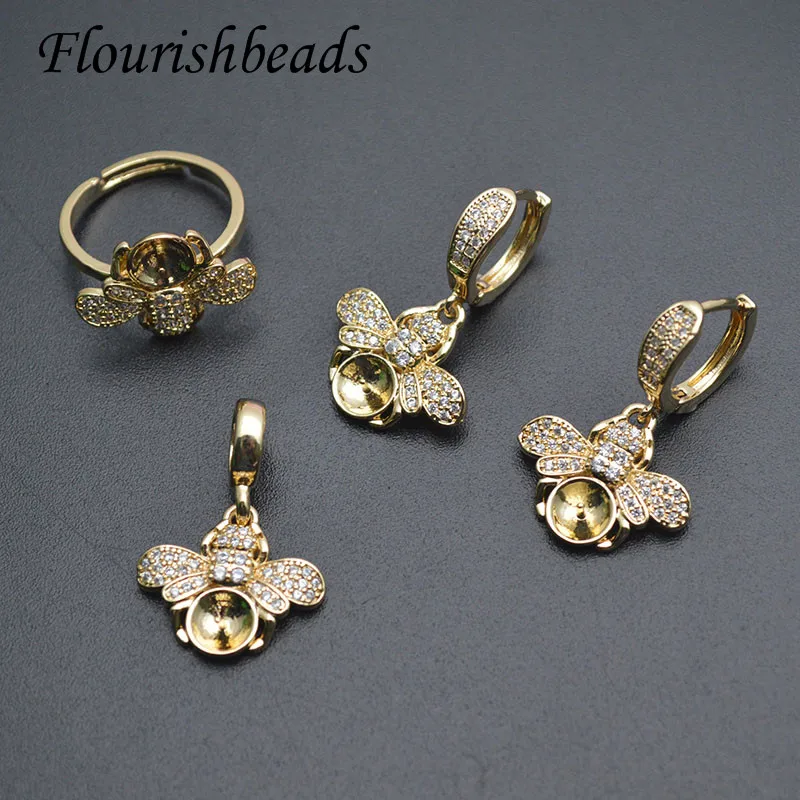 

Luxury Jewelry Set Accessories Animal Bee Shape Earrings Pendant Rings Fit Half Hole Beads DIY Jewelry Making Supplies