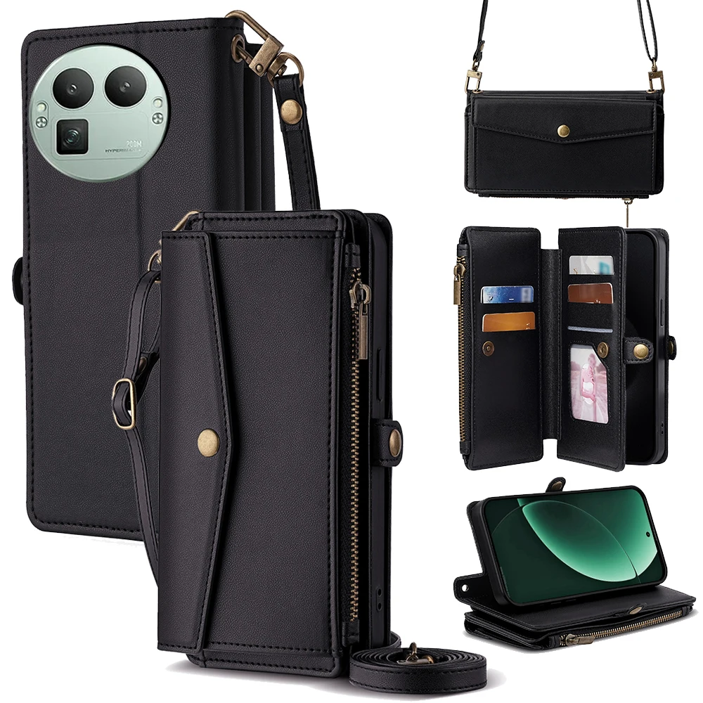 

Кожаный чехол-кошелек Realme GT8 Pro 5G с двумя ремнями Realme GT 8, откидная сумка через плечо